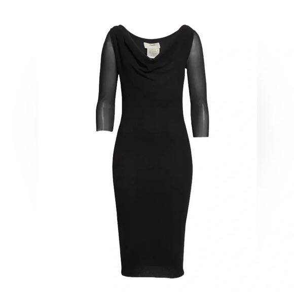 Fuzzi by Jean Paul Gaultier Mesh Cowl Neck V-neck Dress In Nero Black Size M NWT - Picture 2 of 10